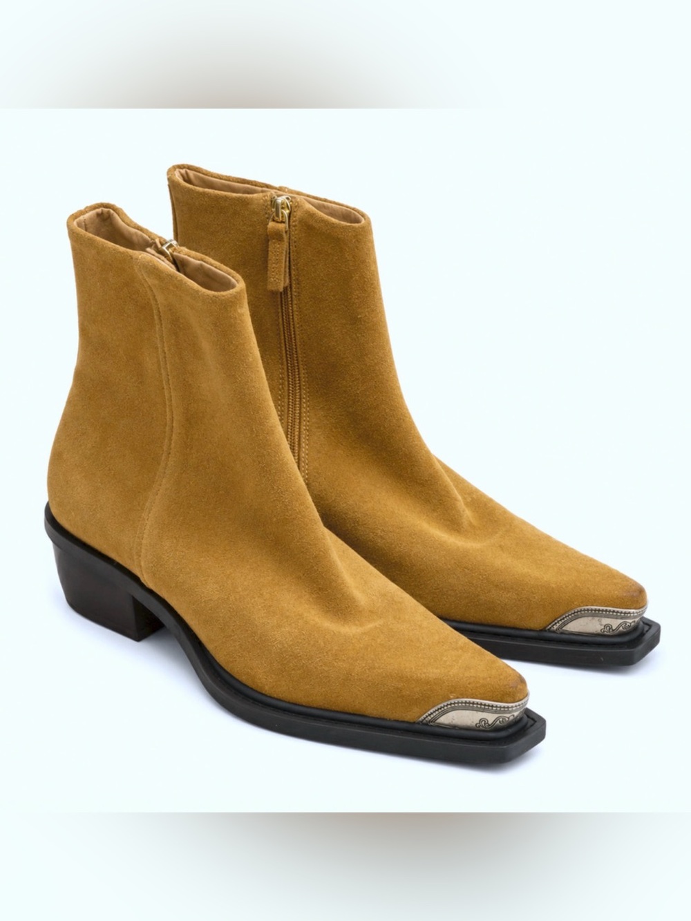 MANGO MNG TOBACCO BROWN LEATHER METALLIC POINTED COWBOY ANKLE BOOTS BOOTIES 36 6